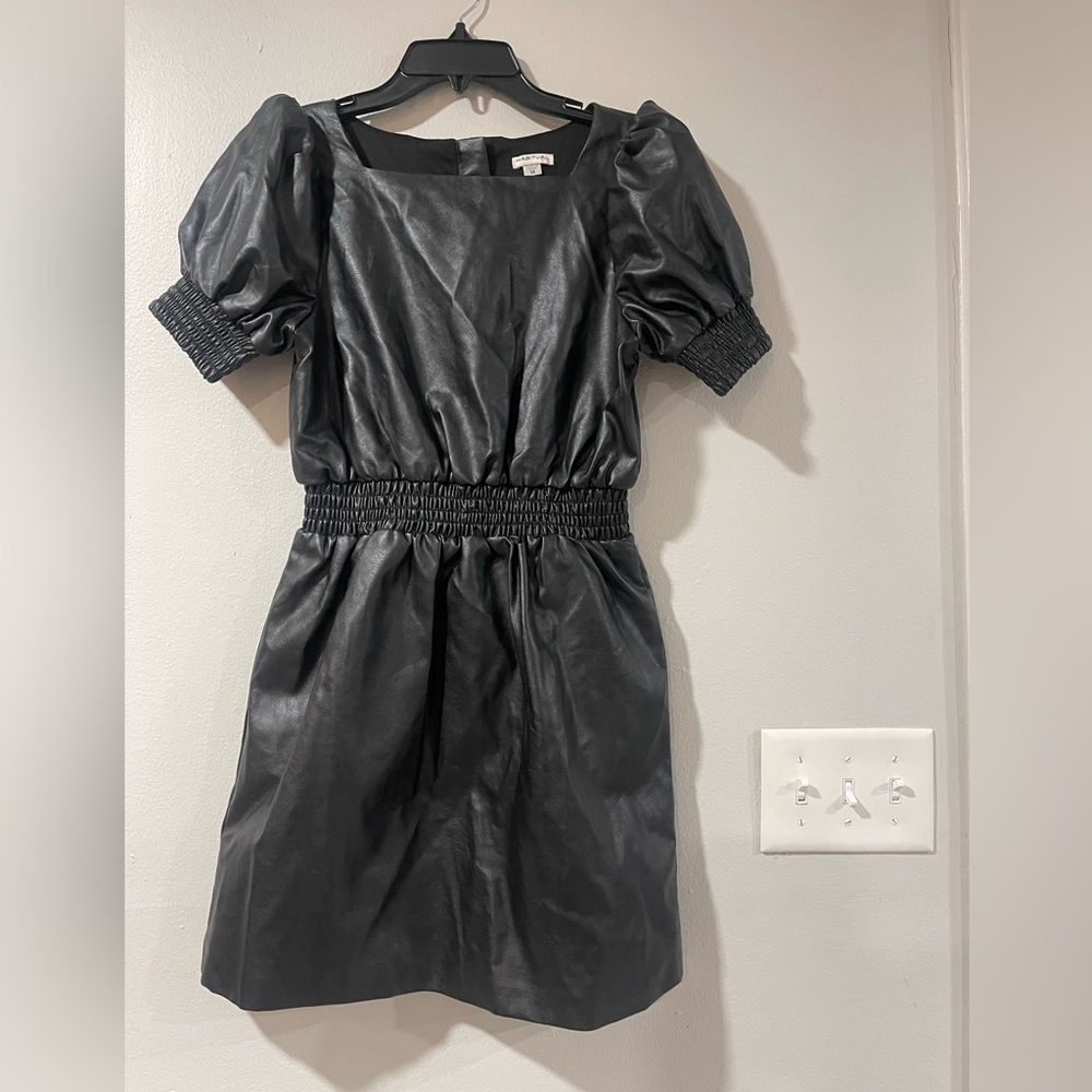 Habitual Kids Girls Dress Black Faux Leather Puff Sleeve Size 14 Passover